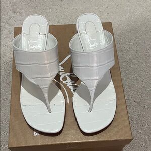 Christian Louboutin white croc thong sandal